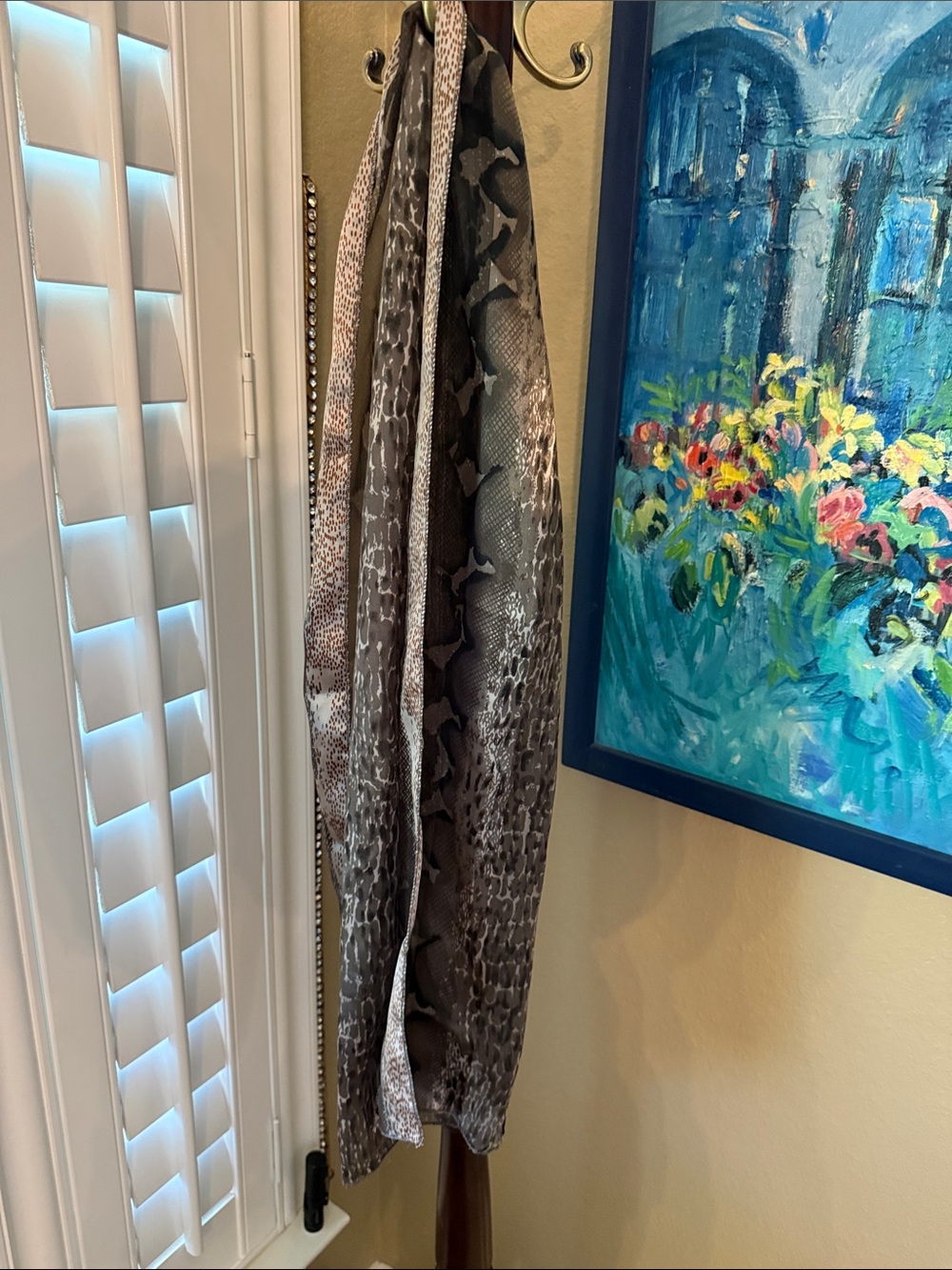Snake Print Long Scarf in Brown and Gray
